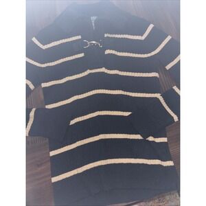 Lauren Ralph Lauren Black Gold Striped Sweater Toggle Medium Sparkle Metallic